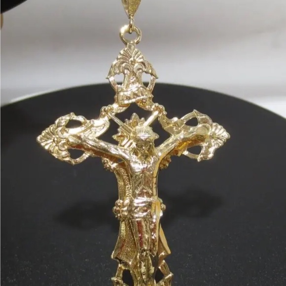 HUGE Religious 14K YELLOW GOLD LARGE LORD JESUS CHRIST CROSS - Picture 5 of 8
